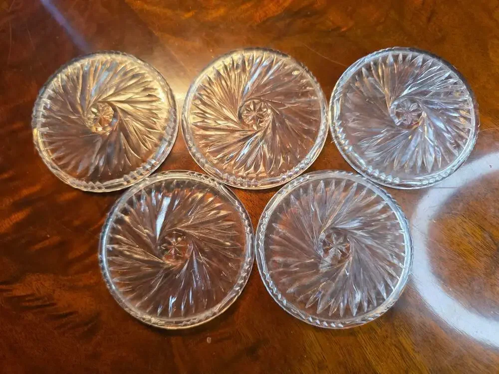 Set of 5 Vintage Annahütte Pinwheel Star Pattern Lead Crystal Coasters